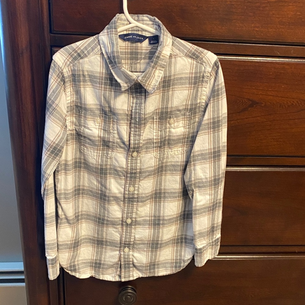 Janie and Jack Kids Plaid Button Down Shirt - Gray and White